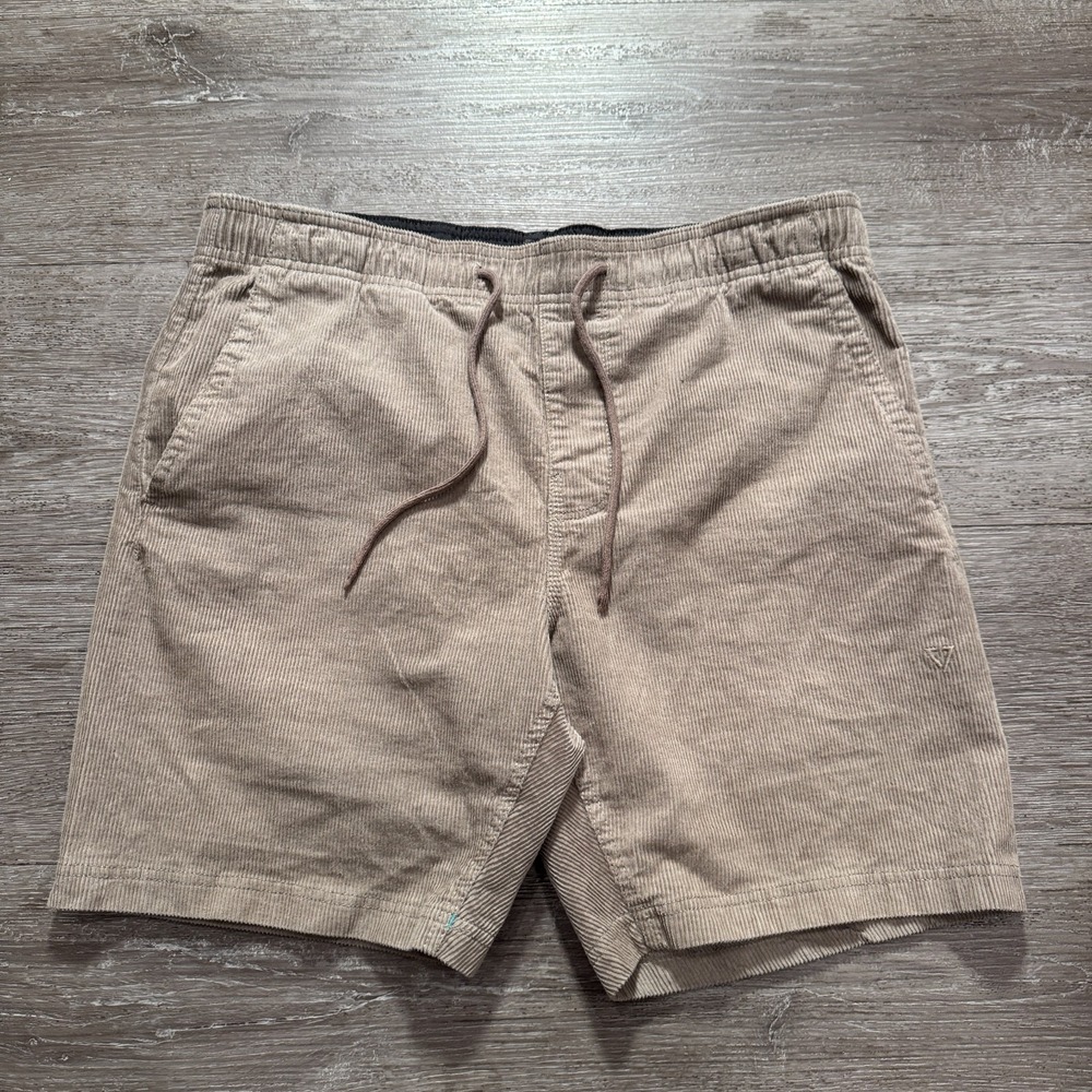 Vissla Shorts Mens Medium Beige Corduroy Drawstring Elastic Waist Organic Cotton